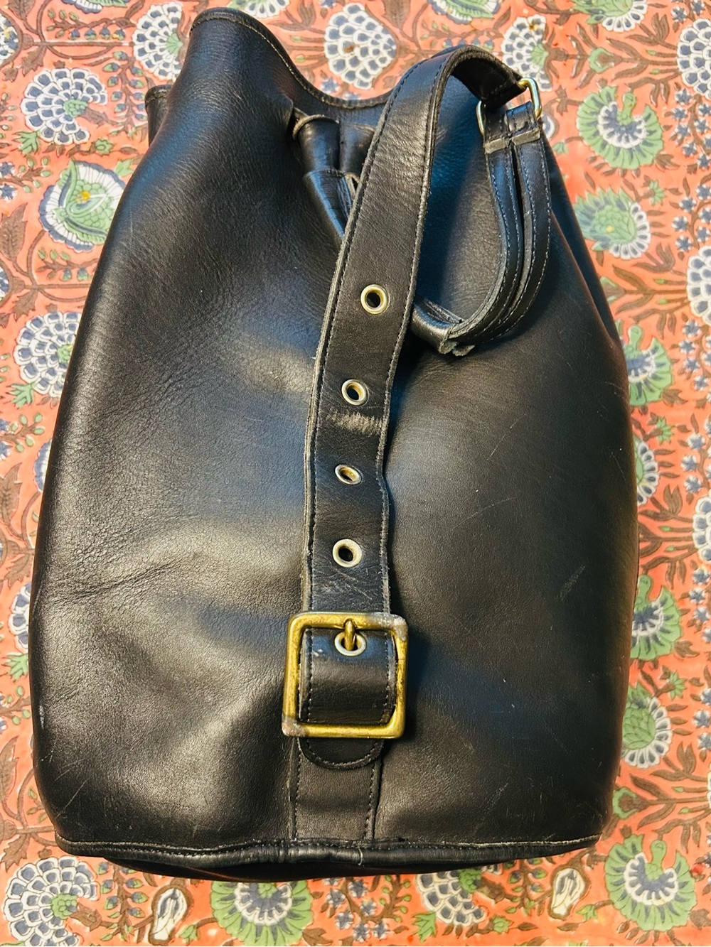 Coach vintage leather drawstring closure sling shoulder bag or backpack